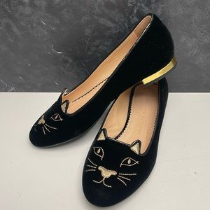 Charlotte Olympia Black Velvet Kitty Flats - women’s size 6 / 36